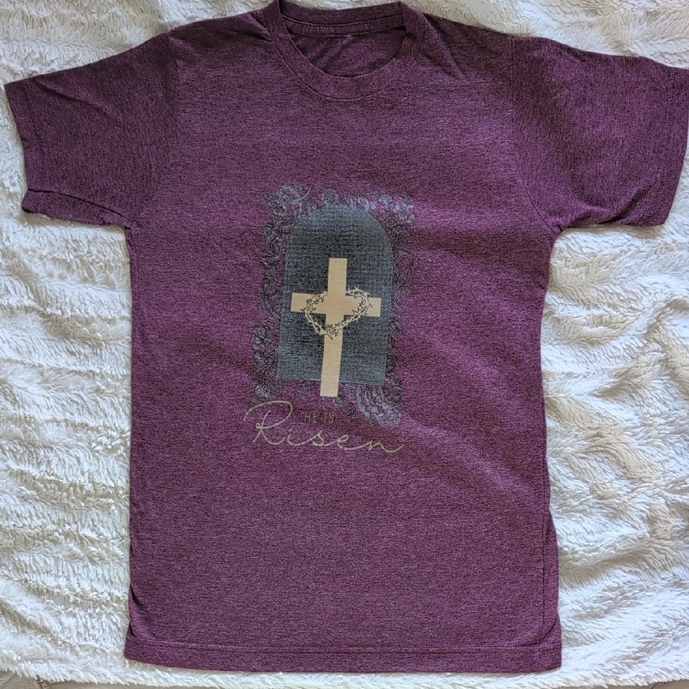 Purple Graphic T-Shirt with Cross Design